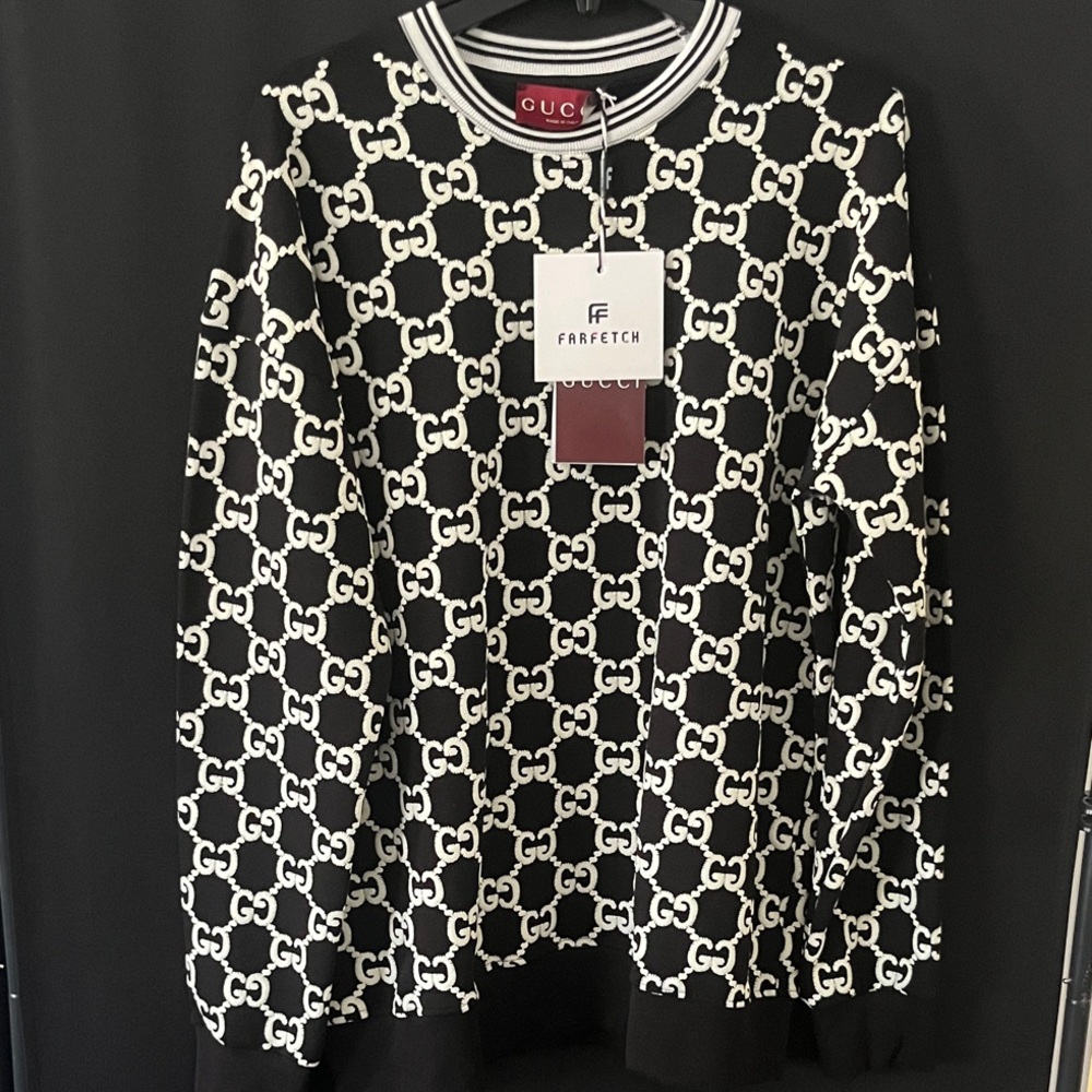 Gucci Black & White Interlocking GG Crewneck Sweater